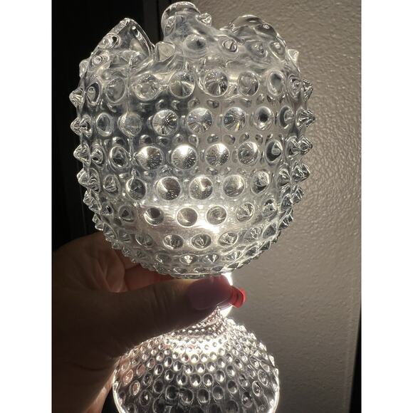 Duncan Miller Hobnail Clear Glass Ivy Bowl /Rose Ball Pedestal Vase Crimped Top - Picture 2 of 12